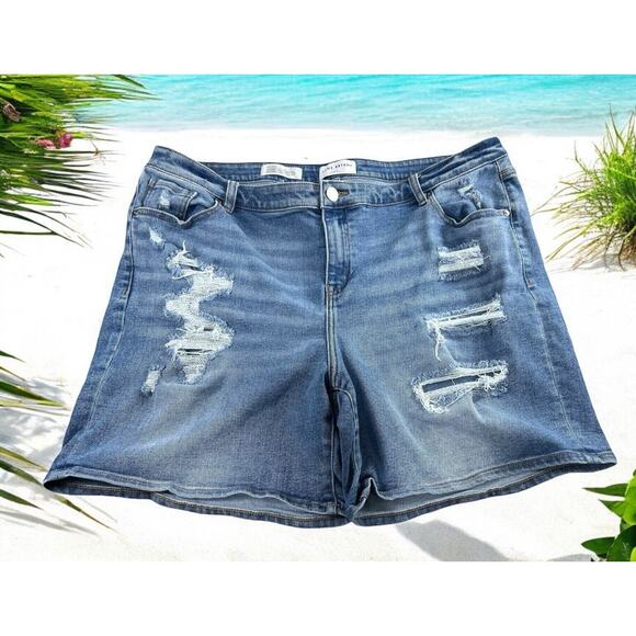 Lane Bryant Signature Fit Boyfriend Midi Denim Short Sz 20 Essential Stretch - Picture 1 of 6